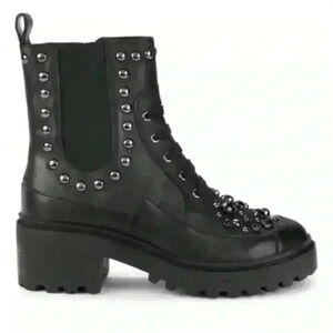 NEW KARL LAGERFELD PARIS Breck Studded Leather Combat Boots w/ zipper